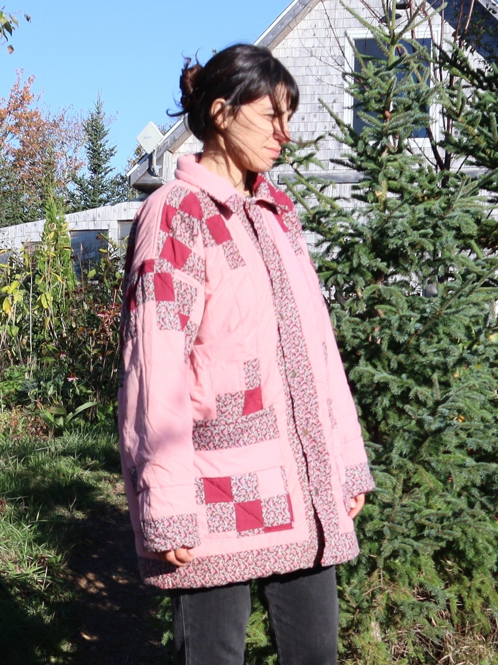 Women's Pink Quilted Patchwork Puffer Jacket